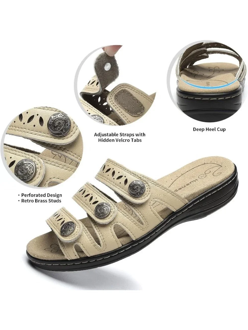 Women's Comfort Leather Slides Flat Sandals Nude Slip On Casual Walking Slippers